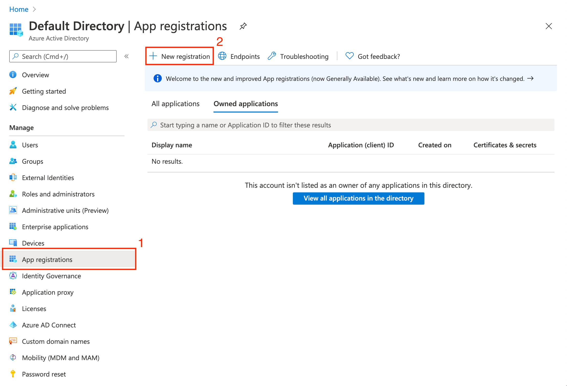 Creating a new app registration Creating a new app registration
