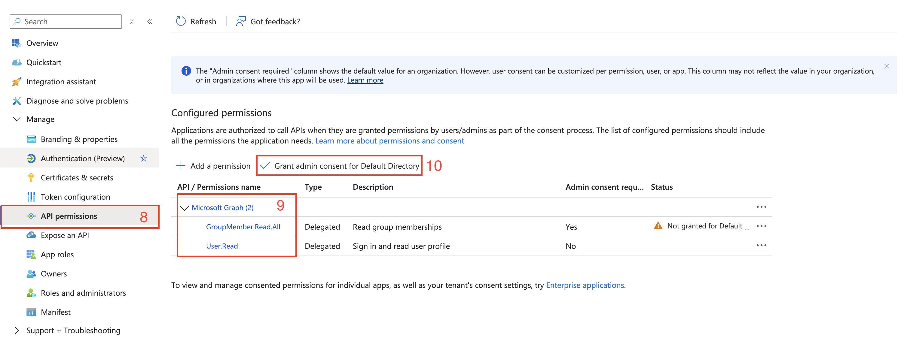 Configuring application permissions Configuring application permissions