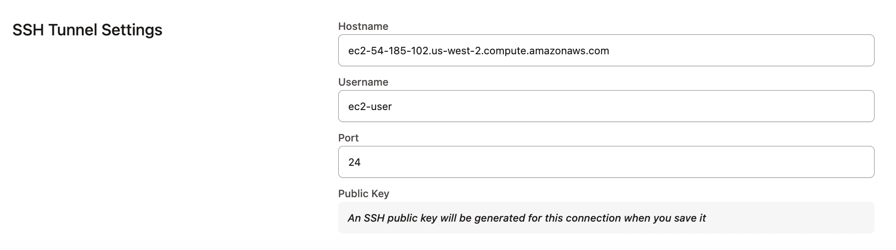 A public key is generated after saving